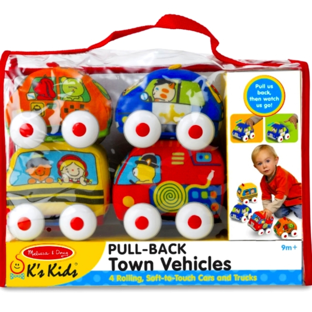 Melissa & Doug Kids Pull-Back Vehicle Set - Soft Baby Toy Set With 4 Cars